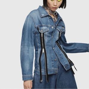 Diesel trucker denim jacket with zipper front & back XS Cotton distressed retro